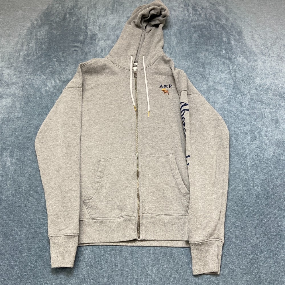 Abercrombie & Fitch Soft Fleece Relaxed Hoodie Mens S Heather Gray Logo Full Zip